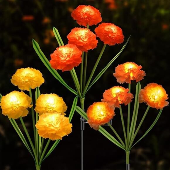 Solar Carnation Stake Lights Outside with 12 Real Looking Flowers for Yard Decor - Picture 8 of 8